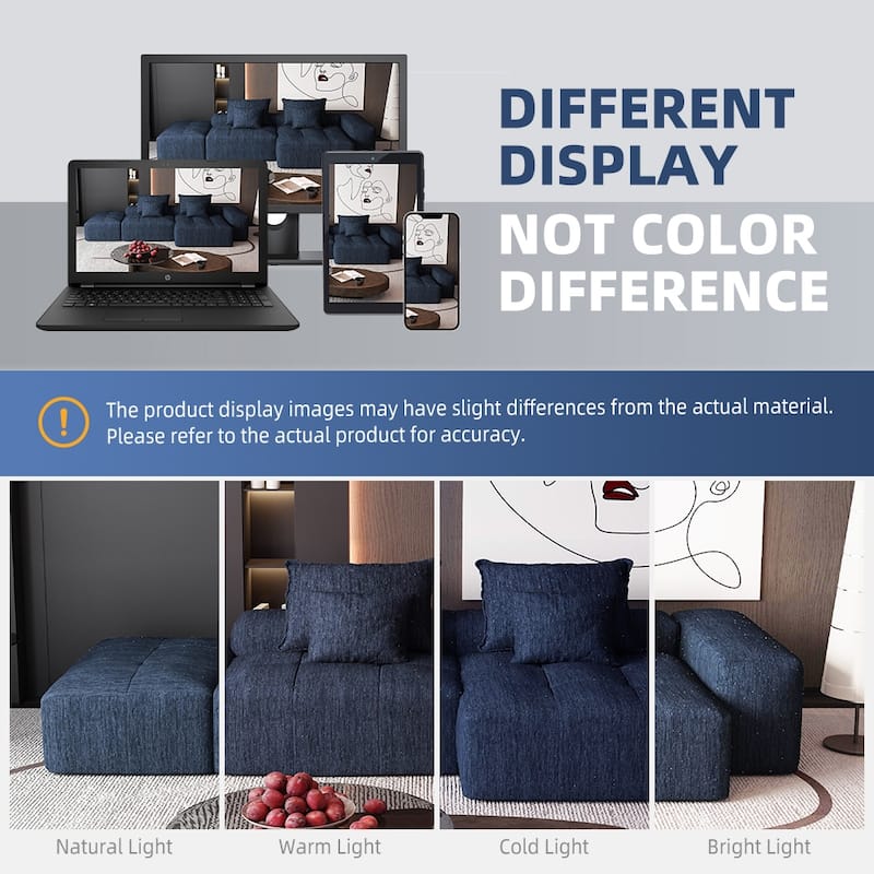 Modern Oversized Modular Sectional Sofa in Blue with Sparkling Chenille Fabric and No Assembly