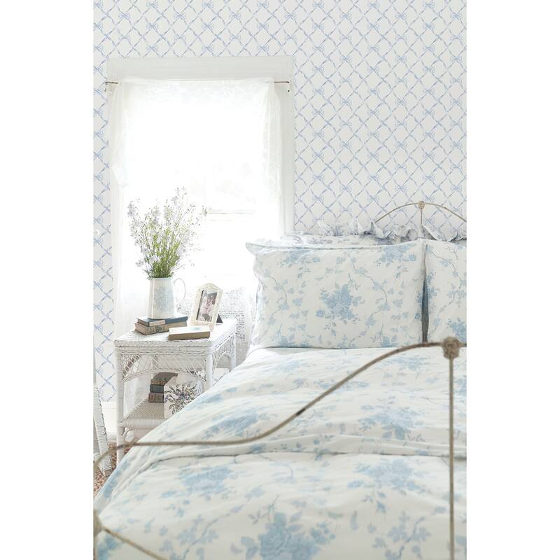 LoveShackFancy Baby Bow Blue Bella Ribbon Ribbon Trellis Wallpaper