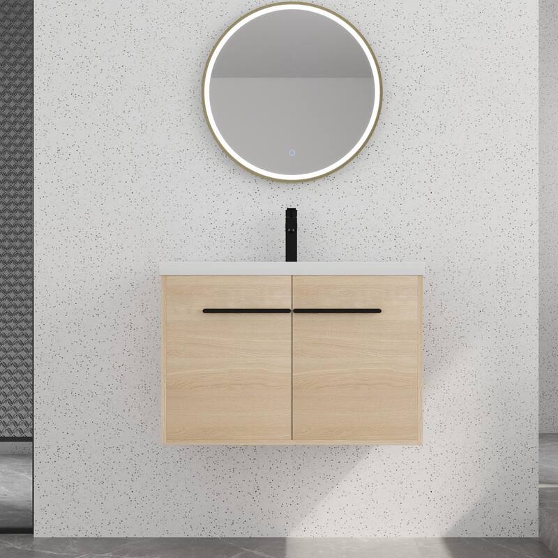 Bathroom Vanity With Sink In 16/20/24/30/36 Inch, Floating Bathroom Vanity With Soft Close Door - 30''W - Beige