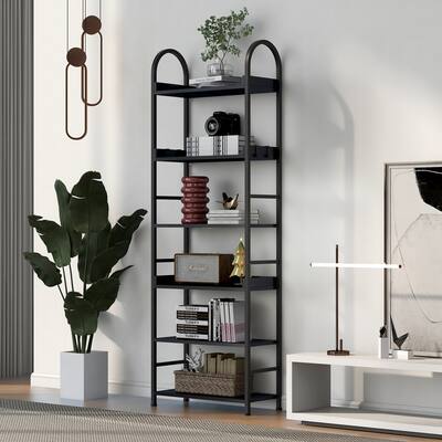 6-tier Tall Bookshelf with Round MDF Boards,Adjustable Foot Pads