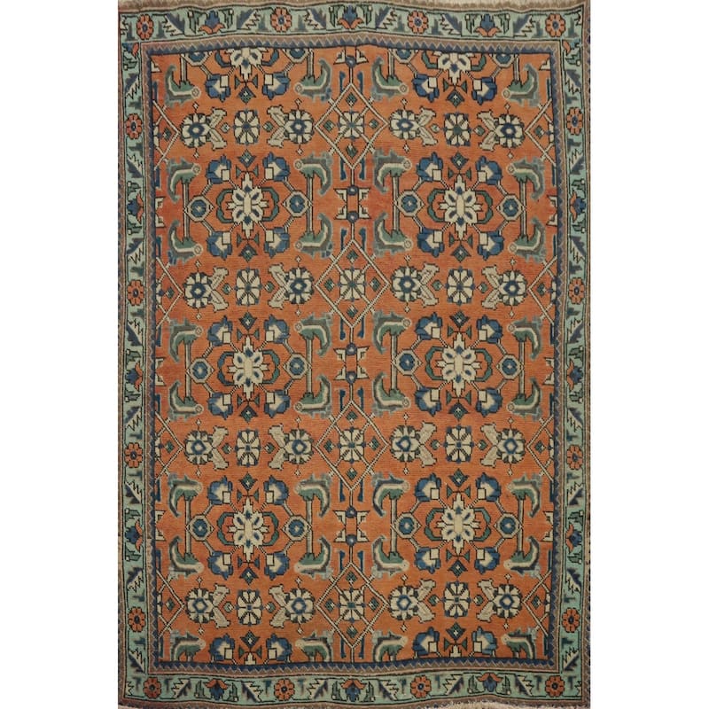 Hand Knotted Oriental 100% Wool Carpet Traditional All-Over Oranges & Rust Tabriz Area Rug - 6' 0'' X 4' 5''