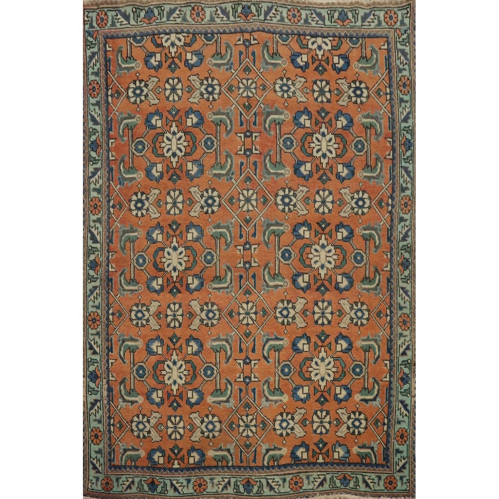 Hand Knotted Oriental 100% Wool Carpet Traditional All-Over Oranges & Rust Tabriz Area Rug - 6' 0'' X 4' 5''