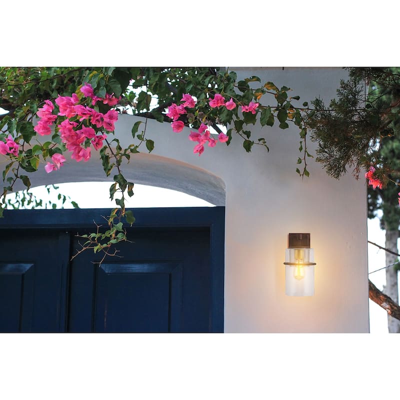Eglo Brandel 7-inch Rust Light Outdoor Wall Sconce with Clear Seedy Glass - Rust