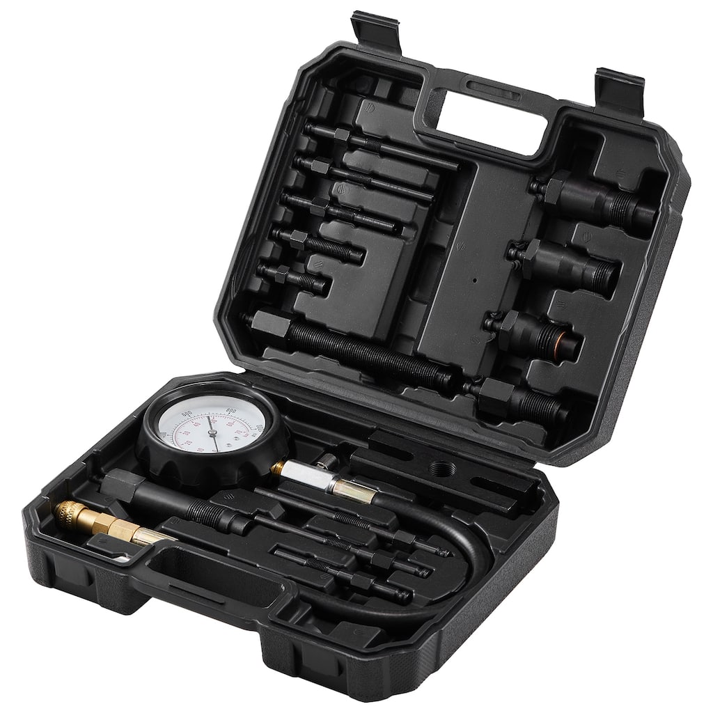 Diesel Engine Compression Tester, 18 pcs Cylinder Pressure Test Tool Kit, with 0-1000 psi Gauge and Adapters - 0-1000 psi