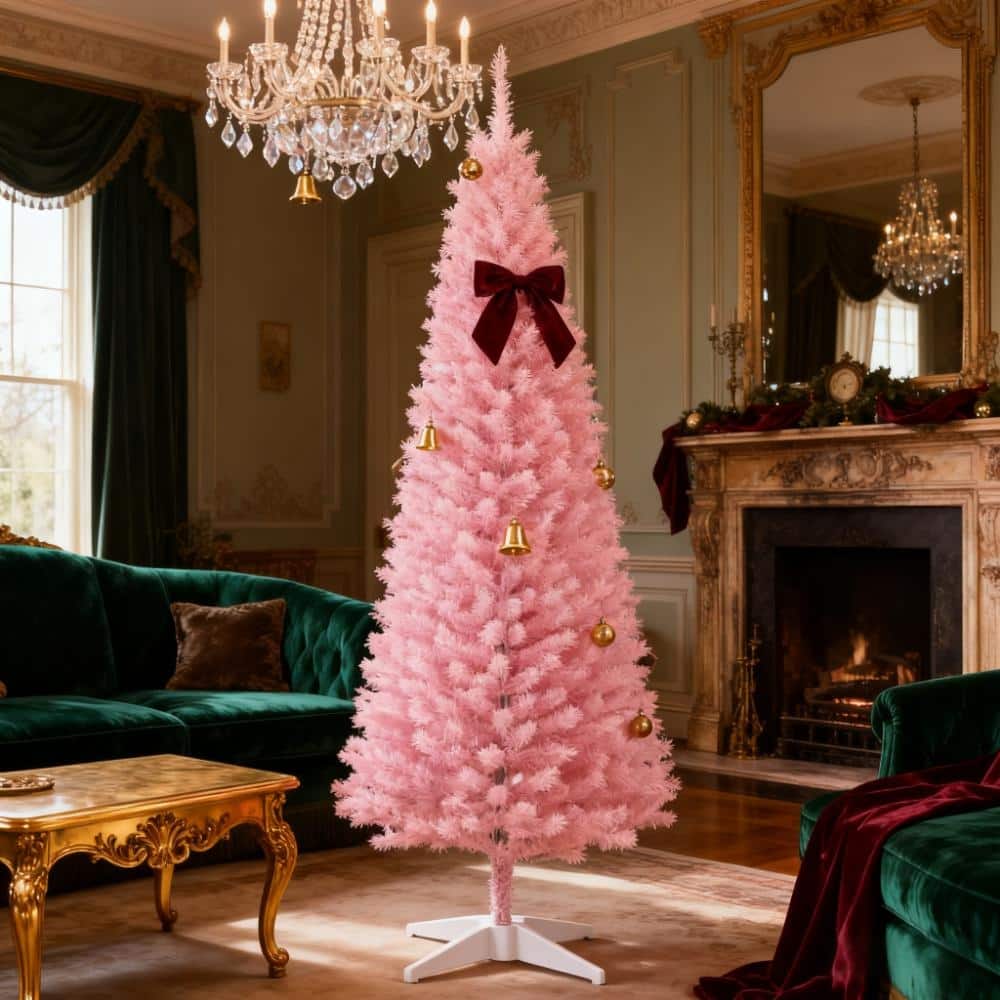 Artificial Pencil Christmas Tree, Slim Xmas Tree with Easy Setup, Ideal for Festive Displays - Pink