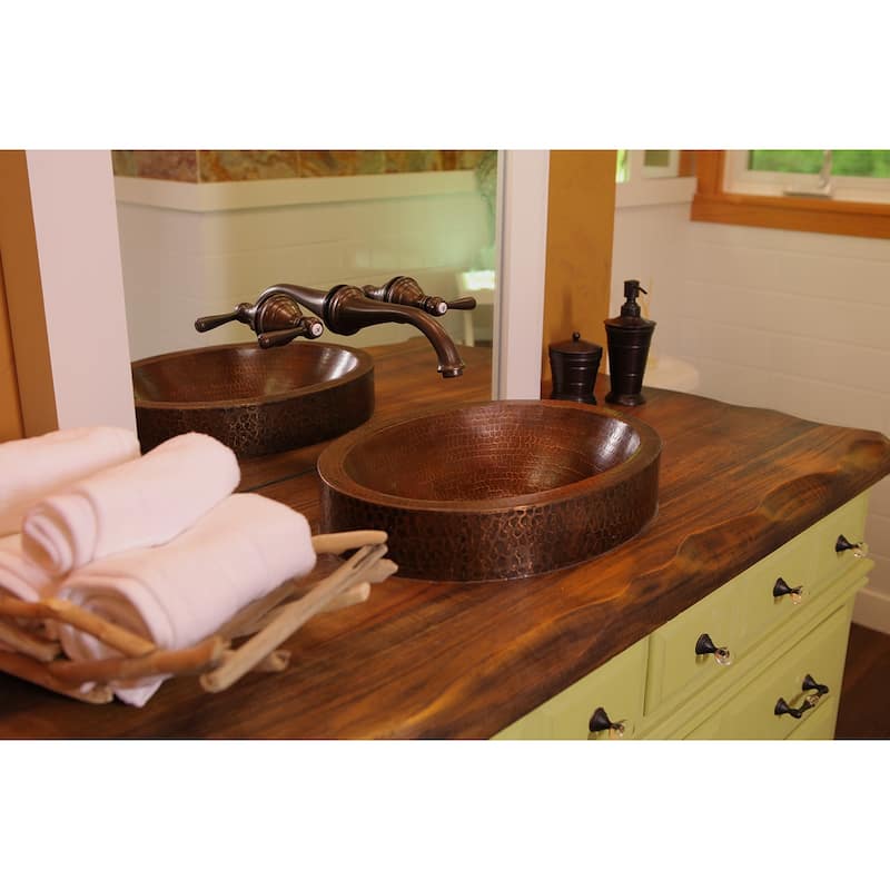 17-in Compact Oval Skirted Vessel Hammered Copper Sink (VO17SKDB)