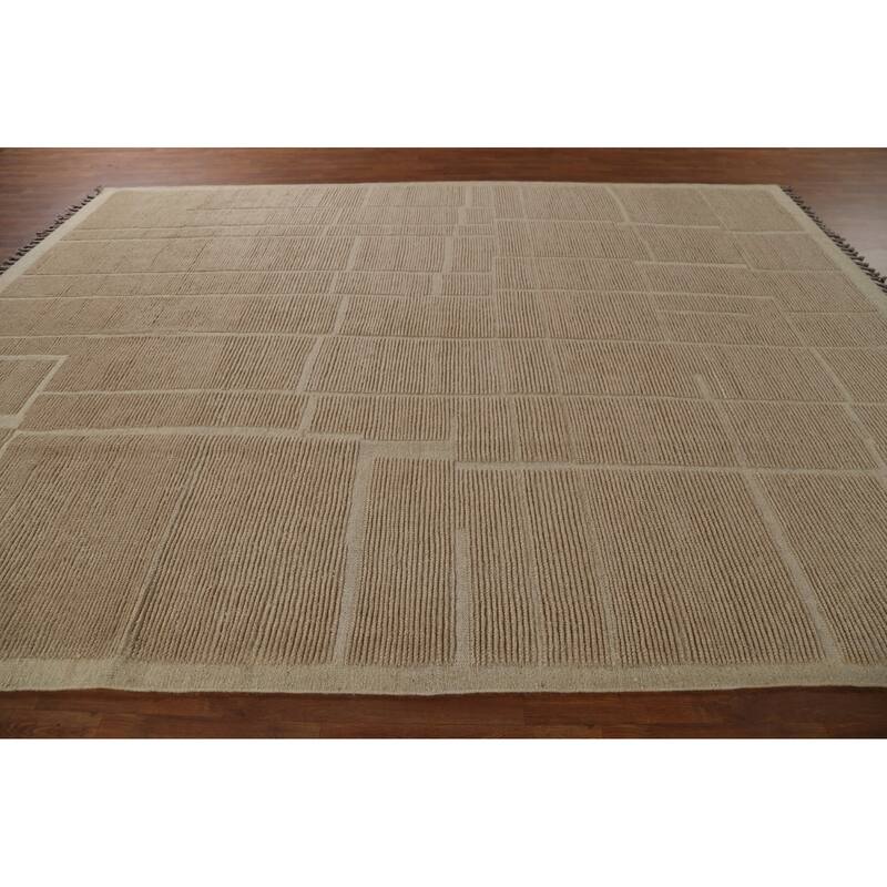Hand Knotted Oriental 100% Wool Carpet Modern All-Over Beige & Ivories Moroccan Area Rug - 12' 2'' X 9' 0''