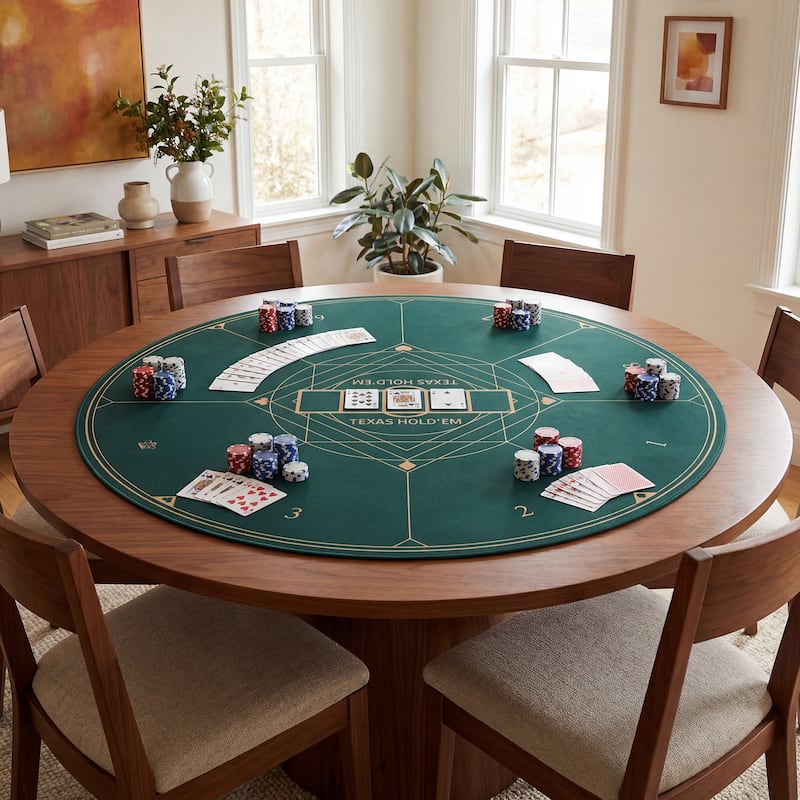 Gymax Round Poker Mat for Texas Hold'em 47'' 8-Player Poker Table Top - Green