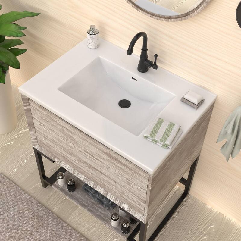 Whitehaus WHCS3122-1H 31" Rectangular Vitreous China Drop In Bathroom