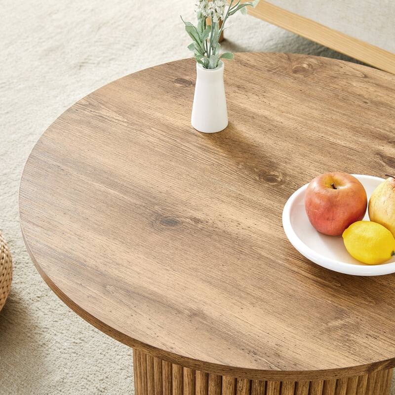 Modern Round Coffee Table with Cylindrical Legs Wooden Center Table with Concealed Storage Space Living Room Tea Table