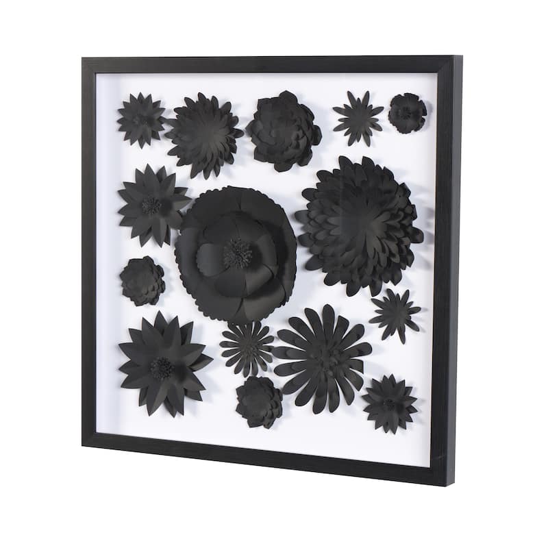 Black Paper Cluster Floral Shadow Box with Varying Shapes and Sizes