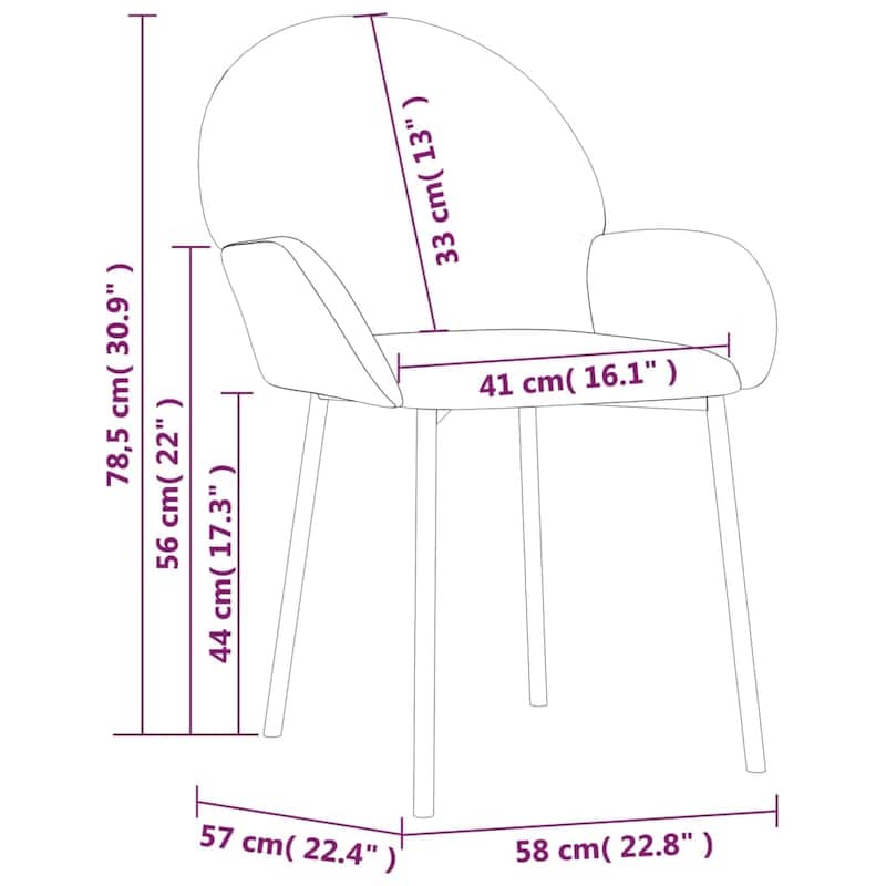 vidaXL Dining Chairs 2 Pcs Accent Upholstered Chair for Living Room Velvet - 22.8" x 22.4" x 30.9"