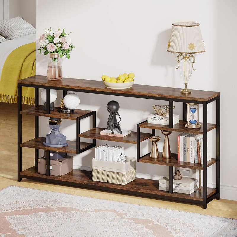 70.87 Inche Narrow Long Console Sofa Table with Storage for Entryway,7-Tier Hallyway Accent Table