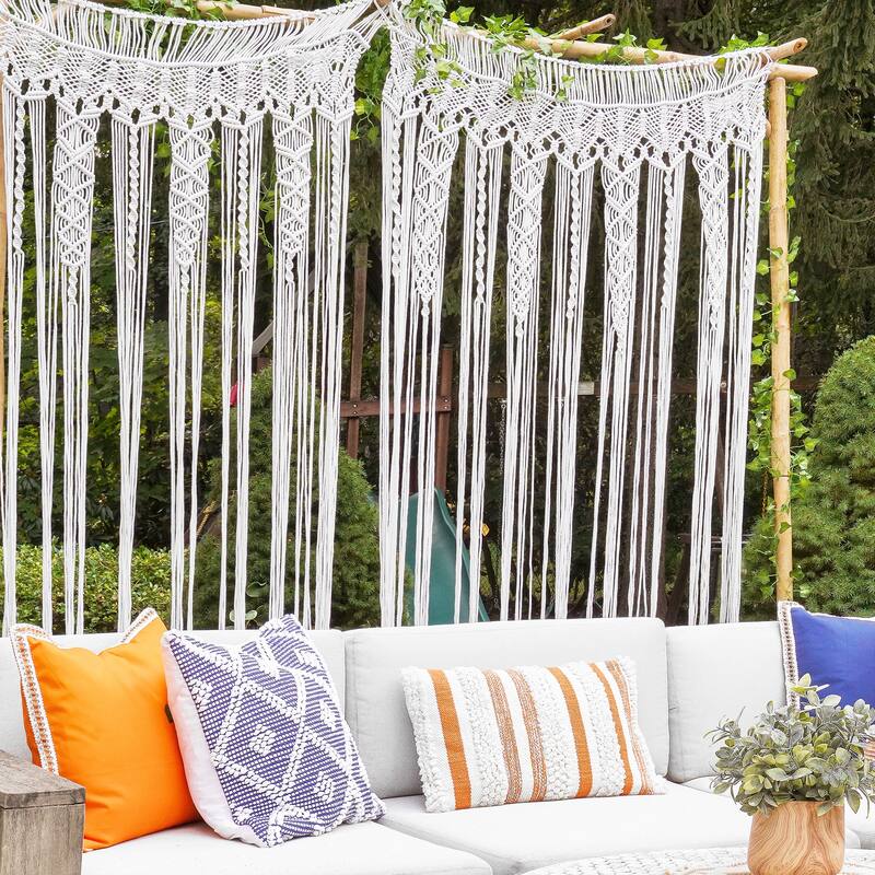 Lush Decor Boho Macrame Textured Indoor/Outdoor Window Curtain/Wedding Backdrop - 84" x 50" - White