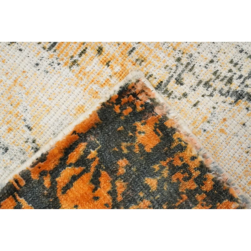 Hand Knotted Oriental Viscose Silk Carpet Modern Pictorial Oranges & Rust Abstract Area Rug - 7' 8'' X 5' 5''