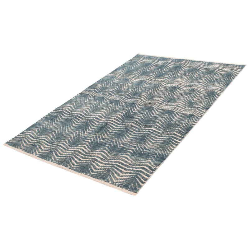 ECARPETGALLERY Hand-knotted Tangier Turquoise Wool Rug - 6'1 x 9'4