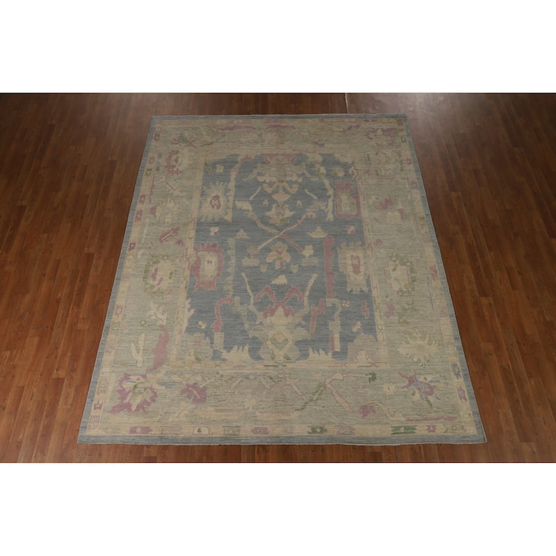 Hand Knotted Oriental 100% Wool Carpet Transitional All-Over Navy Blue & Blues Oushak Area Rug - 9' 9'' X 8' 0''
