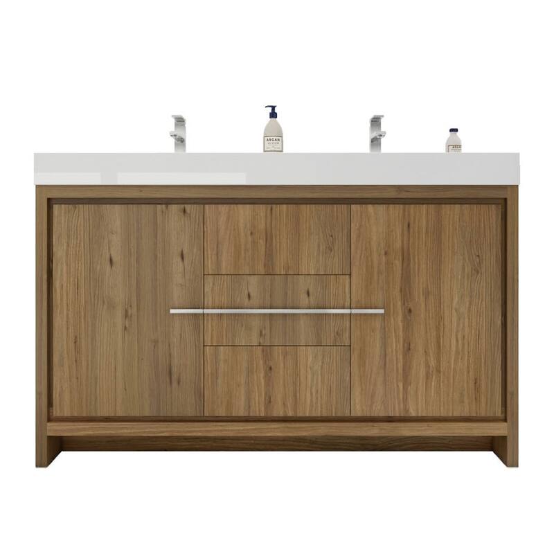 Dove 60'' Freestanding Vanity with Double Reinforced Acrylic Sink - 60'' Width With  Double Sinks - Natural Oak
