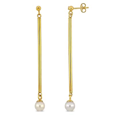 Miadora 6-6.5mm Cultured Freshwater Pearl 55mm Earrings 14k Yellow Gold