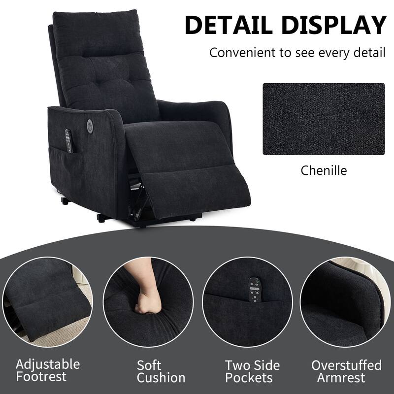 Roomfitters Power Lift Recliner Chair, Single Motor Massage Sofa with Heat and USB Port, Heavy Duty Chenille Fabric