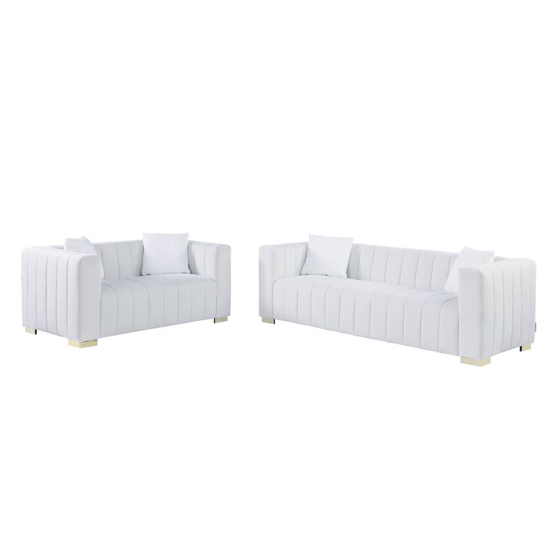 Luxurious Velvet Upholstered Sofa Couch with Plush Comfort Cushions, Loveseat Sofa Couch with Square Armrests