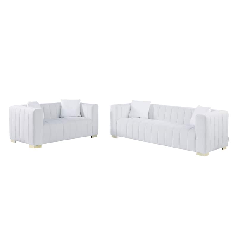 Modern White Velvet Loveseat Sofa with Clean Lines and Premium Features