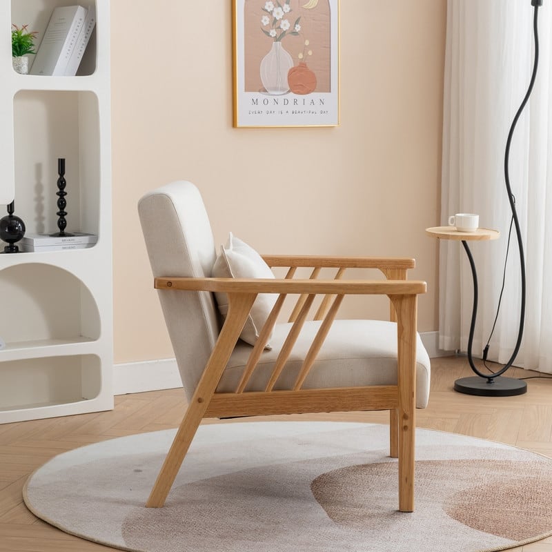 SEYNAR Mid Century Boucle Uplostered Soild Wood Accent Armchair with Pillow