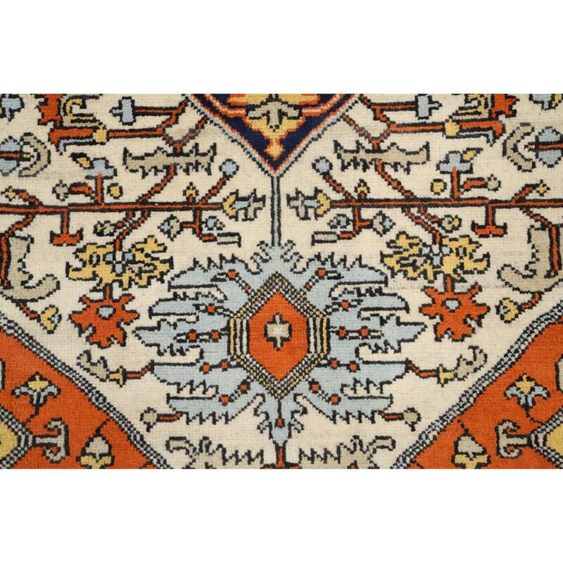 Hand Knotted Oriental 100% Wool Carpet Traditional Medallion Beige & Ivories Heriz (serapi) Area Rug - 8' 4'' X 6' 0''