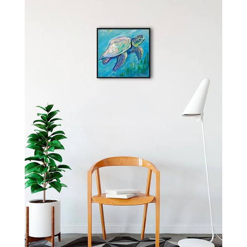 Sea Turtle Swim Framed Poster - 18 x 18 Inch - Black