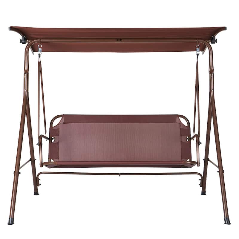 Outdoor Swing Chair for 3 Adjustable Canopy, Alloy Steel Frame, Brown - 68.5"×43.1"×61"