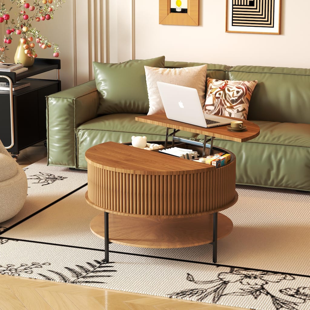 Anmytek Lift Top Coffee Table Rustic Wood Look Metal Legs Modern Living Room Storage Workstation