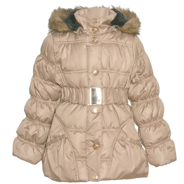 Shop Urban Republic Girls Champagne Belted Fur Trim Hooded Puffer