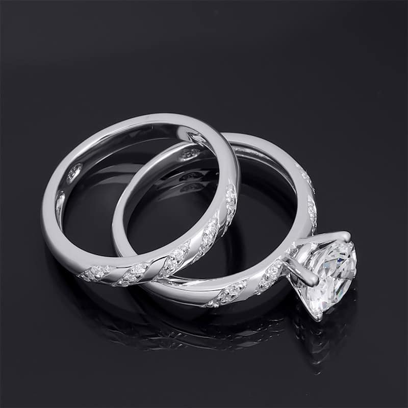 Sterling Silver Brilliant Round Cut Cubic Zirconia Bridal Ring Set
