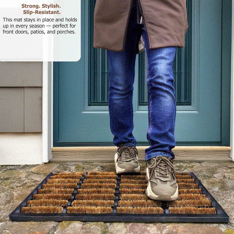 Shoe and Boot Scraper Mat with Tray Coir Bristles Built-In Wire Brush and Non-Slip Rubber Base for Mud Dirt Removal 18x30"