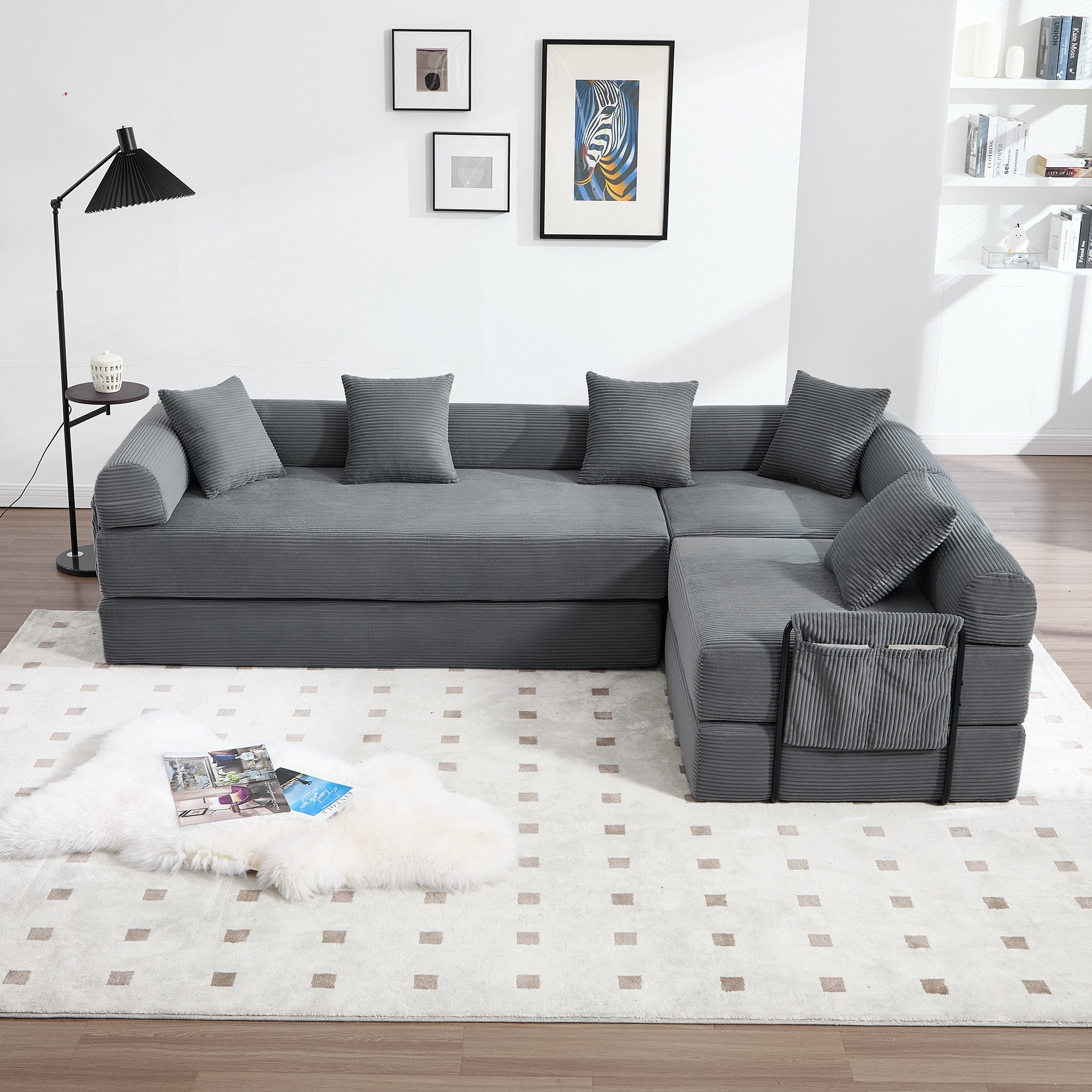 Multifunctional Lazy Sofa Floor Convertible Sofa Bed Deep Seat Loveseat Couch and 2 Wedge Sofa Chairs Cloud Mattress Sofa