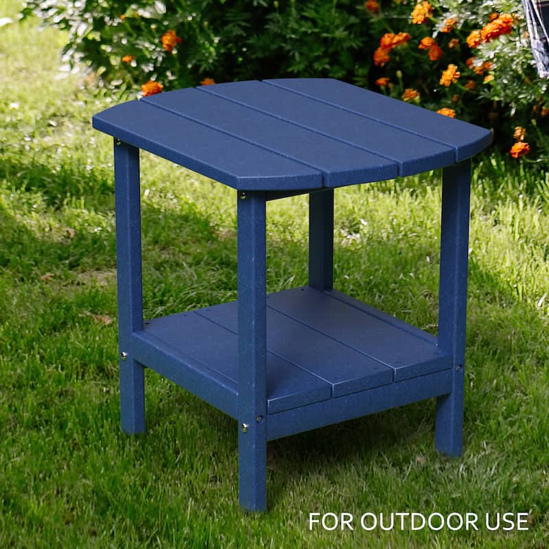 Weather-Resistant HDPE Outdoor Side Table - Modern Patio Accent Furniture - 8' x 10' - Blue