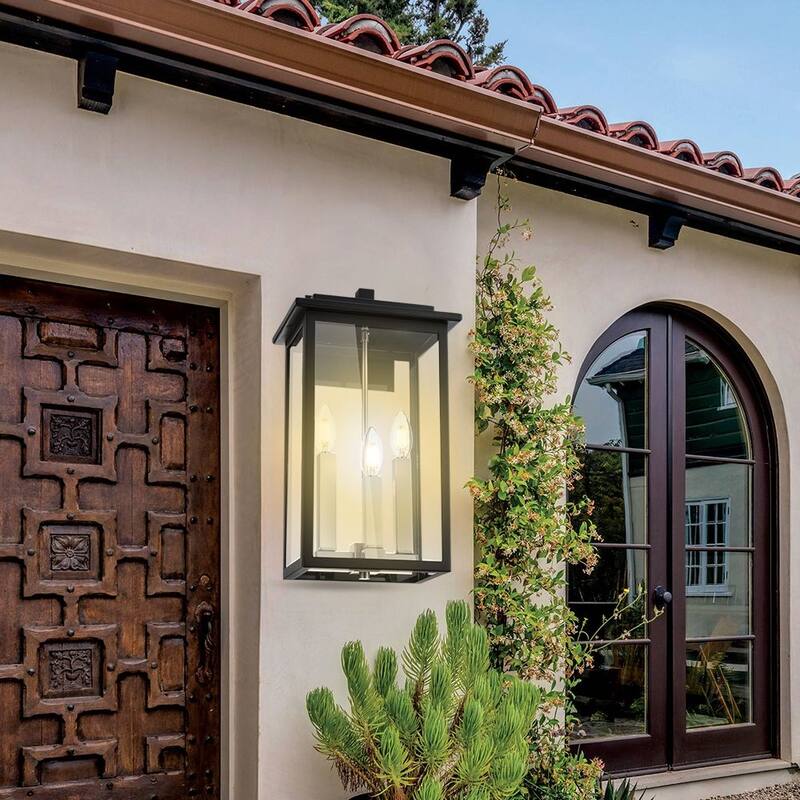 Outdoor Wall Sconce, Exterior Porch Light Wall Mount Lantern, Black and Brushed Nickel Finish with Clear Glass for House