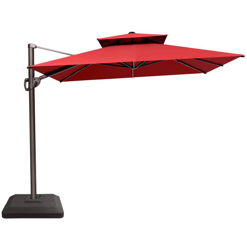 9 x 12 ft Double Top Patio Cantilever Umbrella with Base, 360-degree Rotation