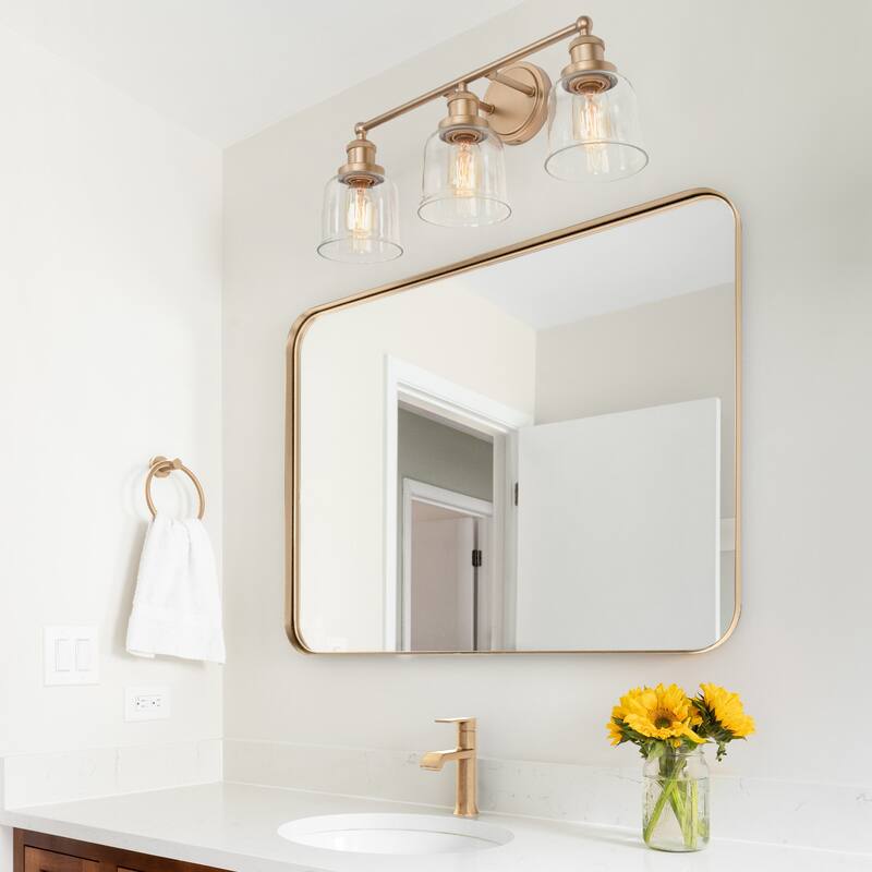 Cionar Modern Gold 3-Light Dimmable Linear Bathroom Vanity Lights with Clear Bell Glass for Powder Room - L21.5"x W7.5"x H 10"