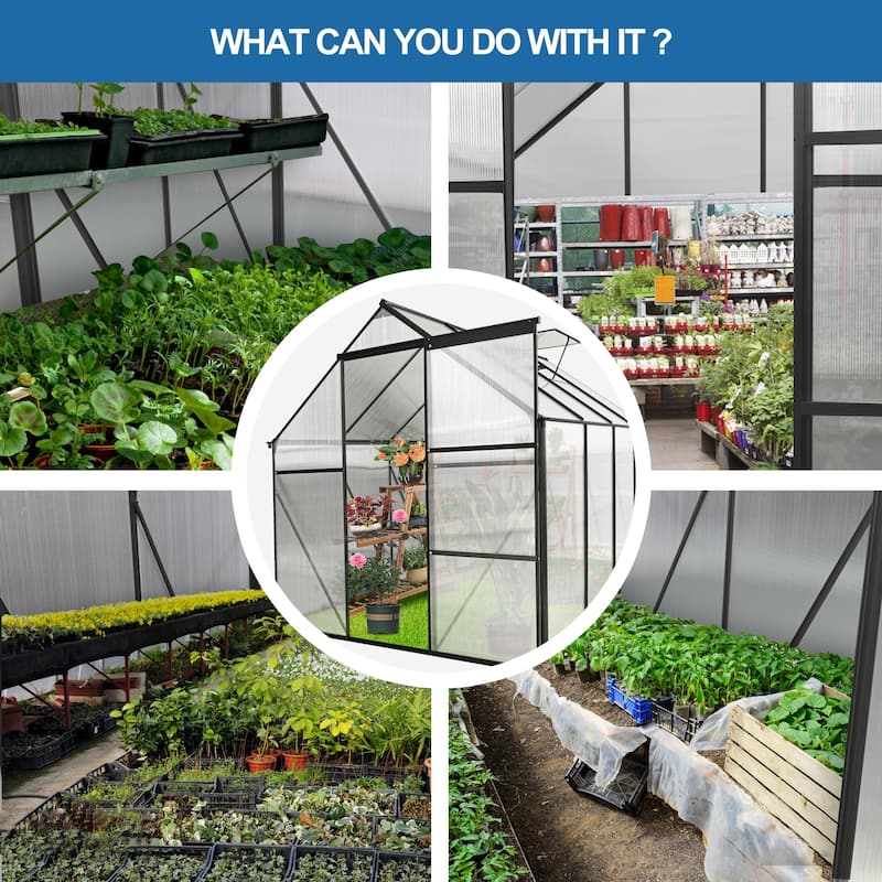 6x8 FT Polycarbonate Greenhouse Raised Base and Anchor Aluminum
