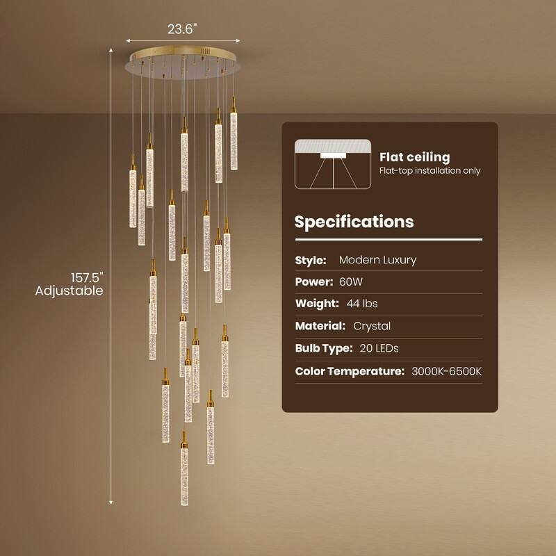 20 Lights Remote Control Dimmable LED Modern Large Hanging Pendant Light Fixture Flush Mount Chandeliers for Entryway Foyer