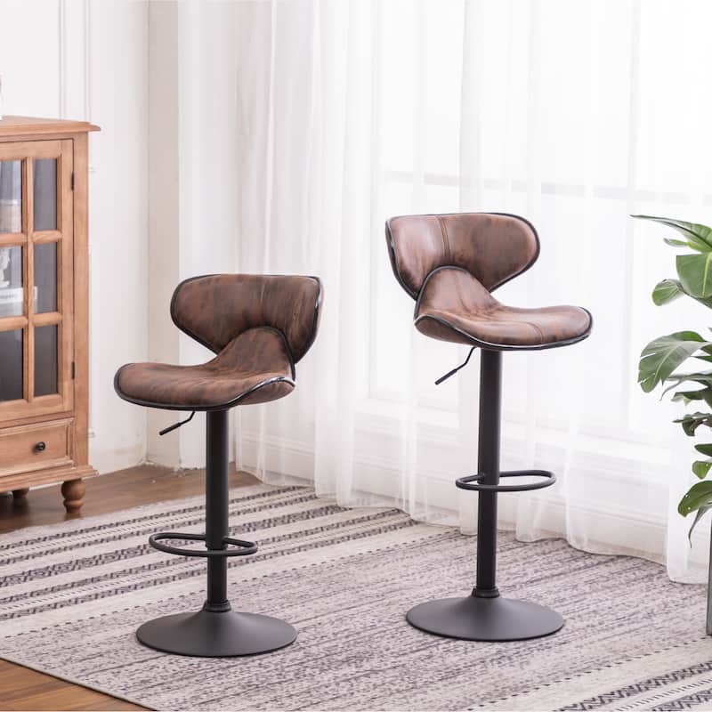 Swivel Bar Stools Counter Height Stools with Leather-Look Upholstery & Height Adjustable Dining Stools Set of 2聽