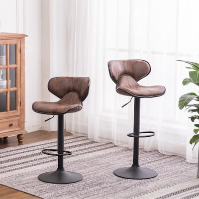 Upholstery Airlift Adjustable Swivel Barstool With Chrome Base, Set Of 2