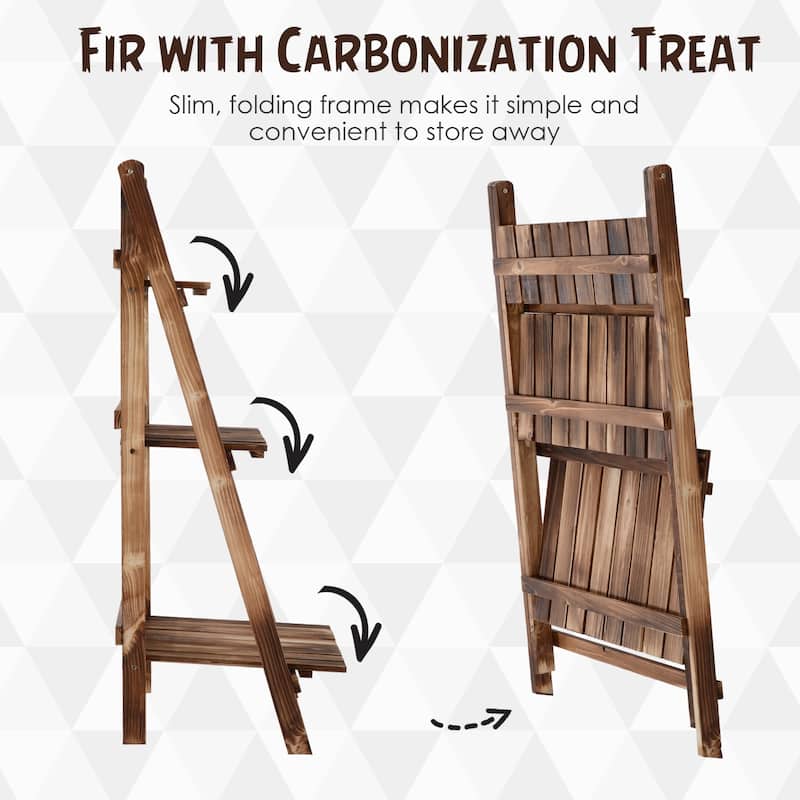 Outsunny 24" Wooden 3-Tier Ladder Plant Stand - 8' x 10'
