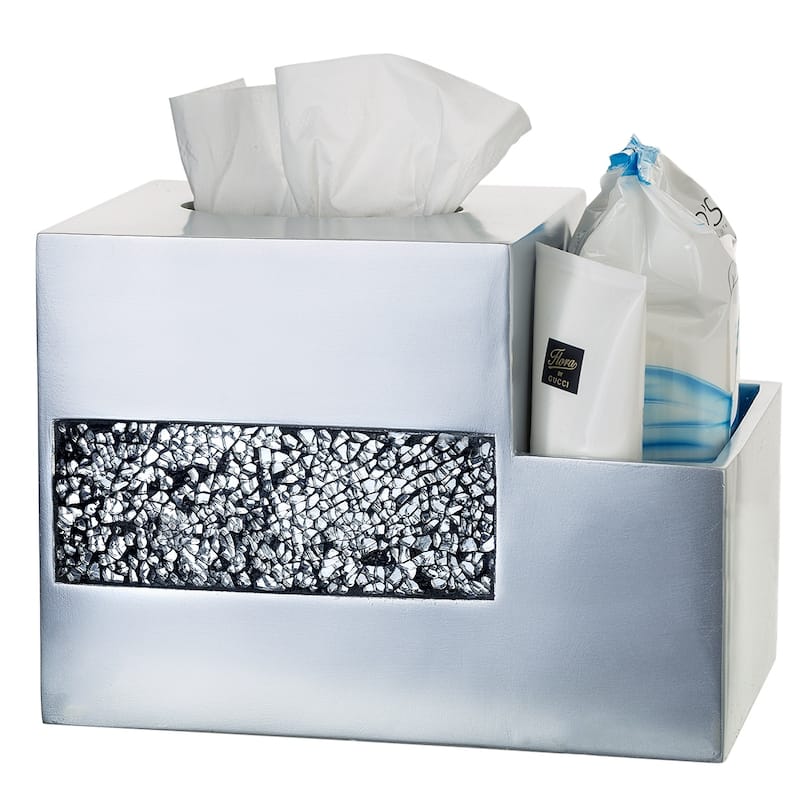 Creative Scents Brushed Nickel Silver Tissue Box Cover Multi-Function Organizer