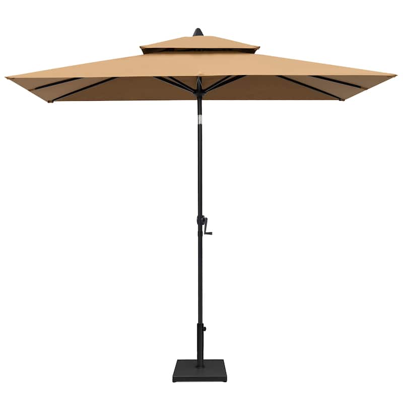 Pellebant Outdoor 10 x 6.5 Ft Market Umbrella with Double Top - Tan-WithBase