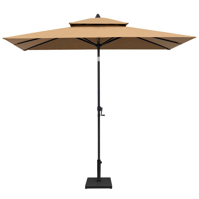 VredHom 10 x 6.5 Ft Double Top Market Patio Umbrella with Tilt-and-Crank - Tan-WithBase