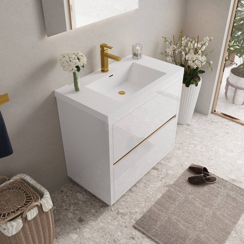 Abruzzo 36" Freestanding Bathroom Vanity with Stone Resin Sink and Two Soft Close Drawers