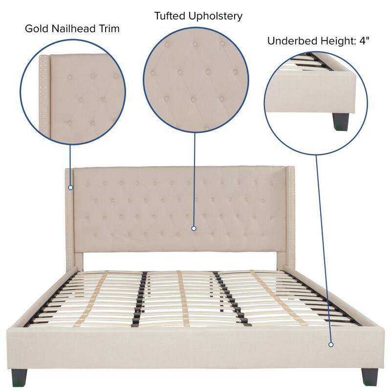 Tufted Upholstered Nailhead Trim Platform Bed
