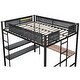 preview thumbnail 6 of 7, Metal Full Size Loft Bed with Desk,Shelves/Wood Slats/Textilene Guardrail/Built-in Desk,2-tier Shelves,Grid Panel/2 Side Ladders